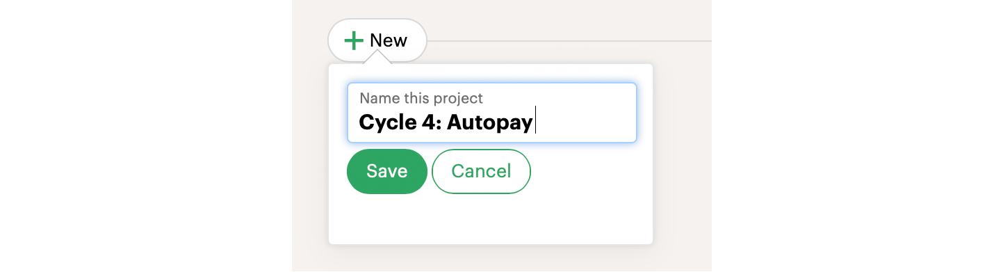 Screenshot of creating a project in Basecamp named: Cycle 4: Autopay